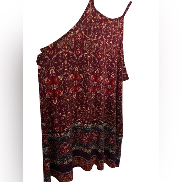 Xhiliration Boho Burgundy and Blue Patterned Strappy Tank Dress NWOT - Picture 3 of 6